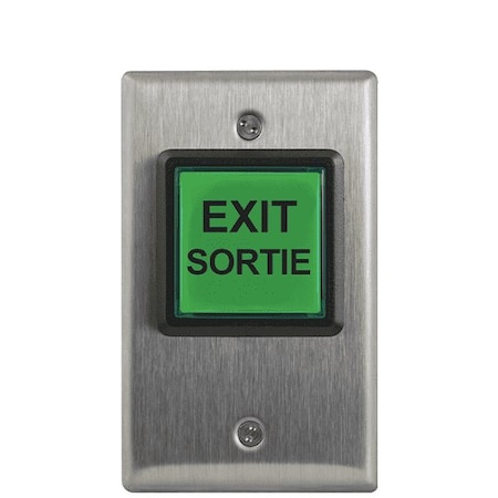 Camden LED illuminated exit switch English 'Push to Exit', 12-28V LED Illuminated. For French langu CMD-CM-30E